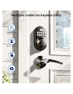 Cerradura Electrónica Veise RZ-C Sin Llave con Manijas - Negro Mate 2