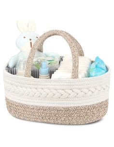 Organizador de Pañales Maliton Grande Algodón Marrón 36.1x22.1x18 cm