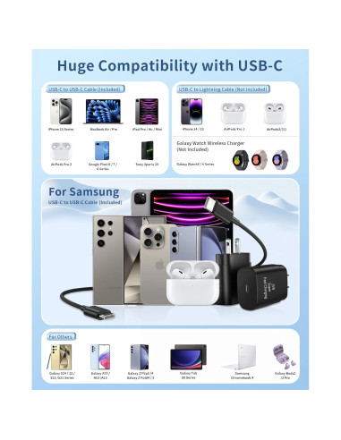 Cargador Rápido USB C Qntry 25W 2Pack con Cable 1.83m