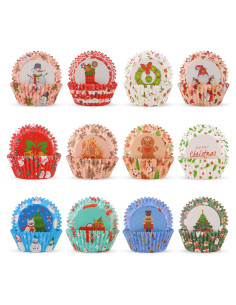 600 Forros de Cupcake Navideños Qumenan - 12 Estilos Variados