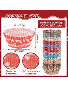 600 Forros de Cupcake Navideños Qumenan - 12 Estilos Variados 2