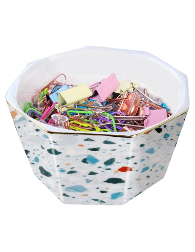 Soporte de Clips de Papel Cerámica LEAZUL Azul Terrazzo