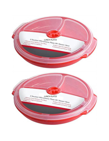 Contenedores de Almacenamiento de Alimentos 2 Piezas Rojo - Platos Divididos 3 Secciones con Tapa Ventilada