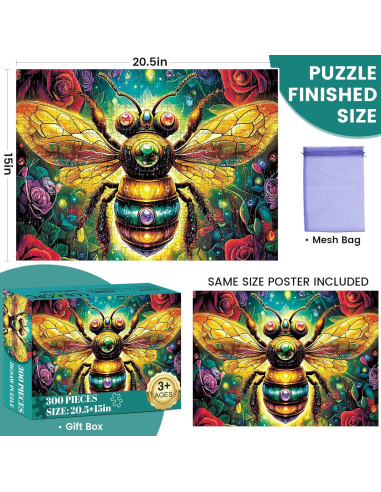 Rompecabezas de 300 Piezas Abeja DAGIRT 52.1x38.1cm Cartón Reciclado