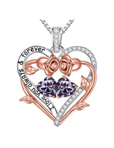 Collar Doble Corazón Rosa Iefil en Plata Esterlina 925