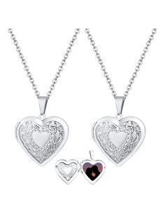 Collar Locket de Acero Inoxidable 2 Piezas Corazón Plata