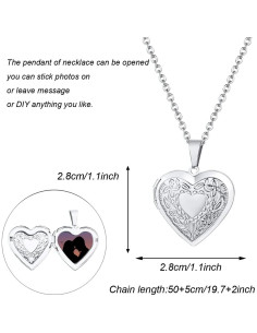 Collar Locket de Acero Inoxidable 2 Piezas Corazón Plata 2