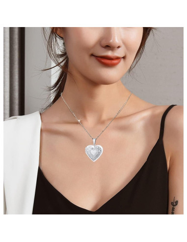 Collar Locket de Acero Inoxidable 2 Piezas Corazón Plata