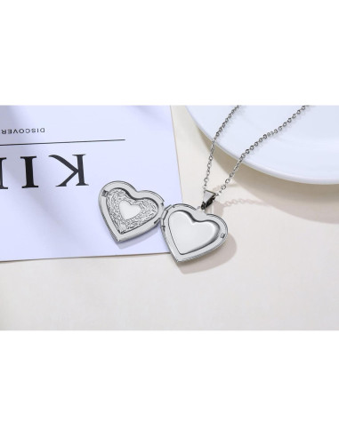 Collar Locket de Acero Inoxidable 2 Piezas Corazón Plata