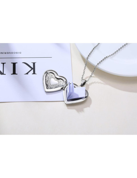 Collar Locket de Acero Inoxidable 2 Piezas Corazón Plata