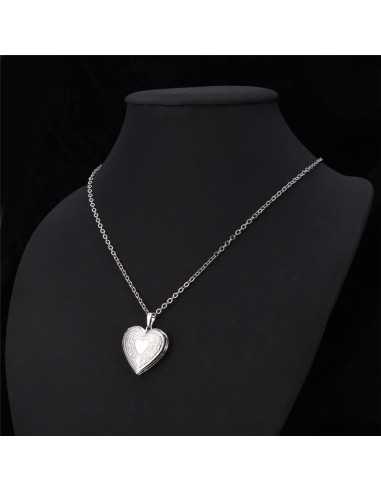 Collar Locket de Acero Inoxidable 2 Piezas Corazón Plata