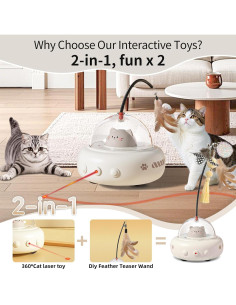 Juguete Interactivo para Gatos Simxihong 2 en 1 Laser y Plumas 2