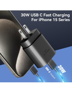 Cargador Rápido 30W USB C + Cable 2.01m Negro - iPhone/Samsung 2