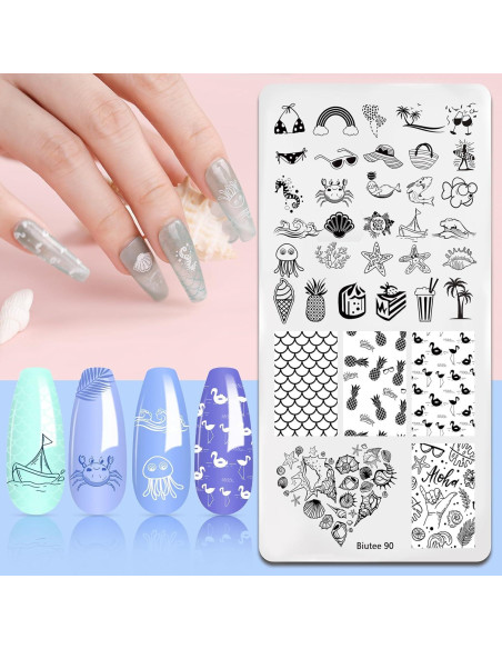 Kit de Estampado de Uñas Biutee 10 Placas y Estampador