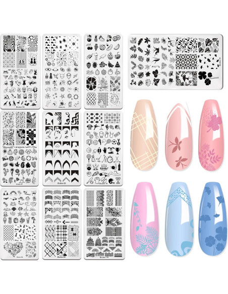 Kit de Estampado de Uñas Biutee 10 Placas y Estampador