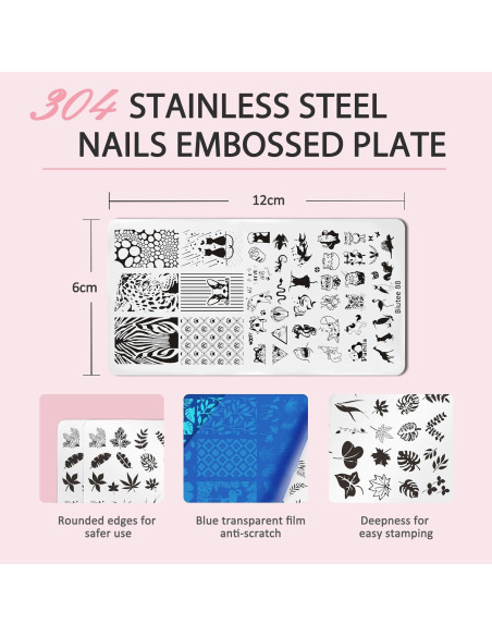 Kit de Estampado de Uñas Biutee 10 Placas y Estampador