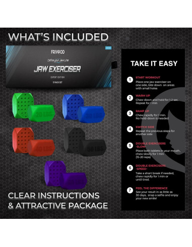 Ejercitador de Mandíbula FRIVOOD - Set 10 Piezas Silicona Resistencia
