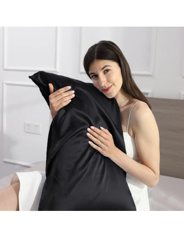 Funda de Almohada de Seda Morera Silmer 20x66 cm Negra 800 Hilos