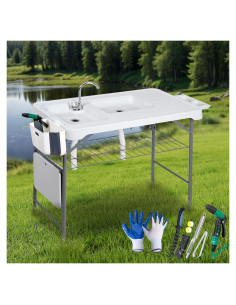 Mesa de Limpieza de Pescado SUPER DEAL con Fregadero 107,9 cm