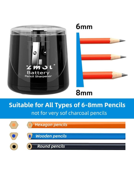 Sacapuntas Eléctrico a Batería Zmol, Afilado Rápido 6-8mm