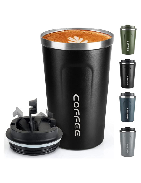 Taza de viaje aislada RNGODO 380ml negra a prueba de fugas