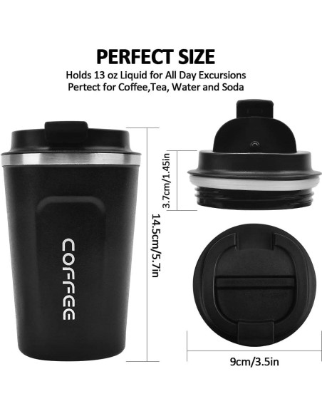 Taza de viaje aislada RNGODO 380ml negra a prueba de fugas