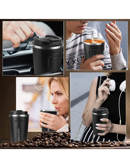 Taza de viaje aislada RNGODO 380ml negra a prueba de fugas