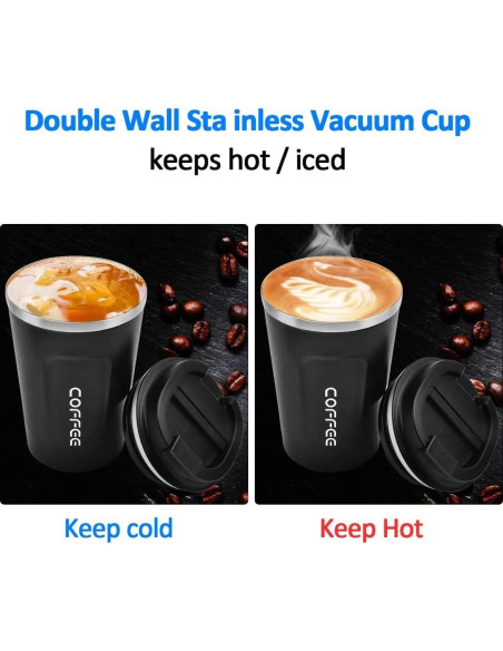 Taza de viaje aislada RNGODO 380ml negra a prueba de fugas