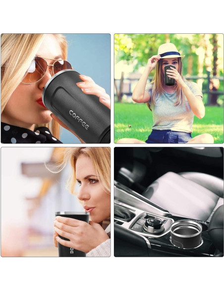 Taza de viaje aislada RNGODO 380ml negra a prueba de fugas