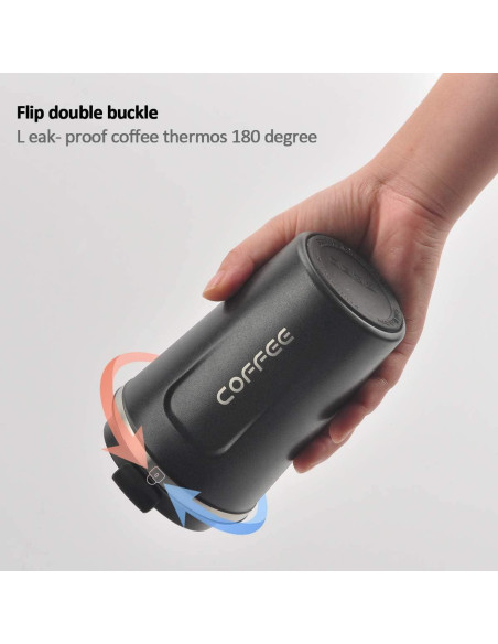 Taza de viaje aislada RNGODO 380ml negra a prueba de fugas