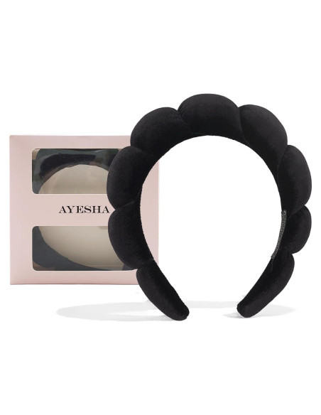 Diadema de Esponja Ayesha para Maquillaje y Cuidado Facial - Negro
