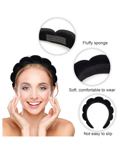 Diadema de Esponja Ayesha para Maquillaje y Cuidado Facial - Negro