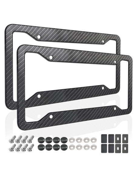 Marcos de Placa de Licencia ZXFOOG - Aluminio Negro Patrón Carbono
