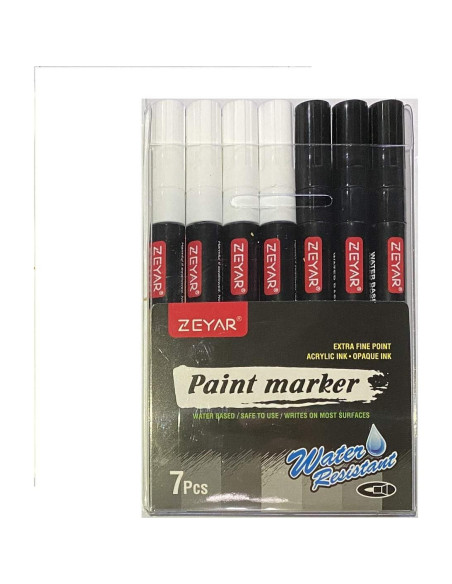 Set de 7 Pinturas Acrílicas ZEYAR Blanca y Negra 99.6g