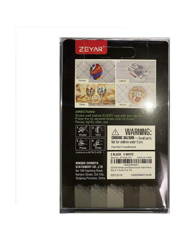 Set de 7 Pinturas Acrílicas ZEYAR Blanca y Negra 99.6g
