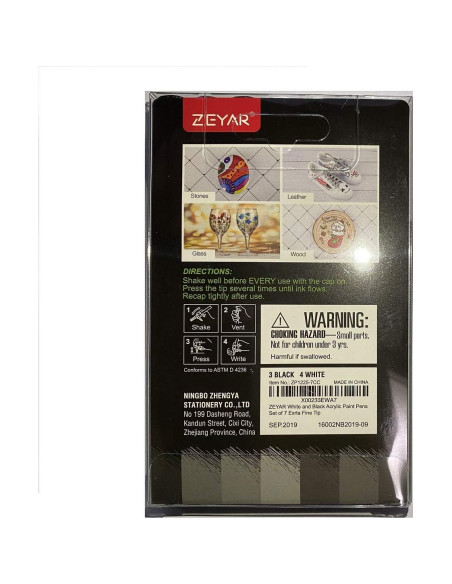 Set de 7 Pinturas Acrílicas ZEYAR Blanca y Negra 99.6g