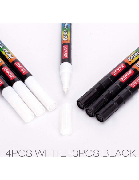 Set de 7 Pinturas Acrílicas ZEYAR Blanca y Negra 99.6g