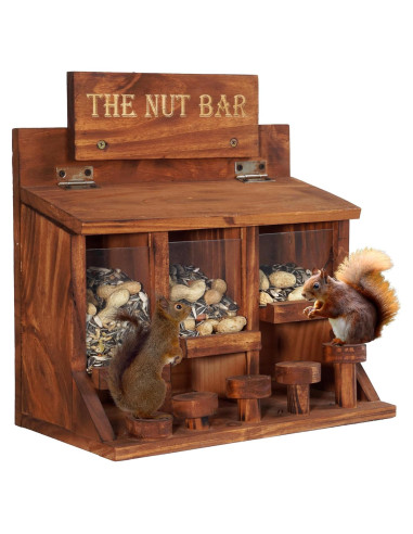 Alimentador de Ardillas MIXUMON de Madera con 3 Compartimentos