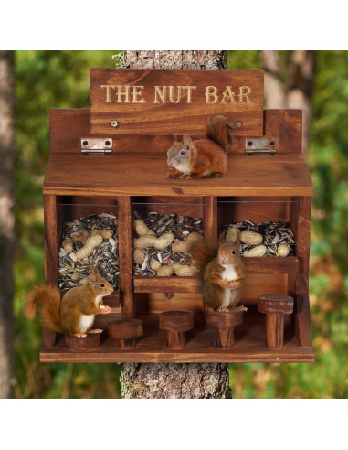 Alimentador de Ardillas MIXUMON de Madera con 3 Compartimentos