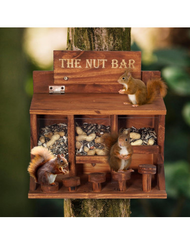 Alimentador de Ardillas MIXUMON de Madera con 3 Compartimentos