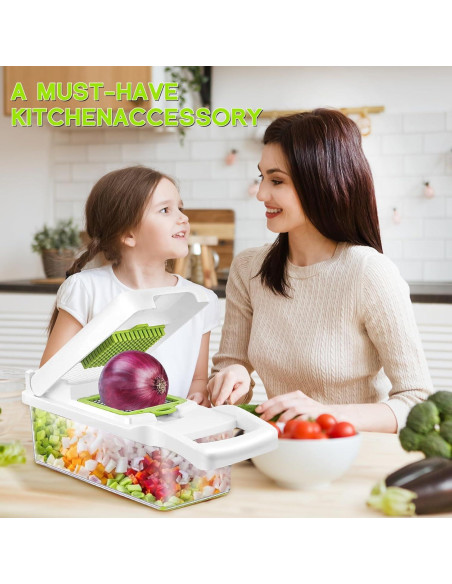 Cortador de Verduras 17-en-1 HYBIZEJZ con Contenedor Verde