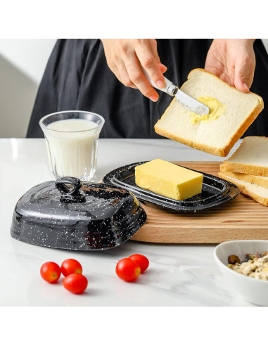 Plato de Mantequilla Hasense Negro con Tapa de Cerámica 18.5cm
