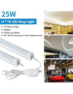 Luz de Taller LED 2FT AQIQUUT 25W 6500K 3200LM 2-Pack 2
