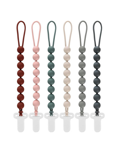 Paquete de 6 Clips de Chupete de Silicona para Bebés - Libre de BPA