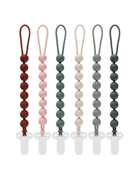 Paquete de 6 Clips de Chupete de Silicona para Bebés - Libre de BPA Paquete de 6 Clips de Chupete de Silicona para Bebés - Libre de BPA
