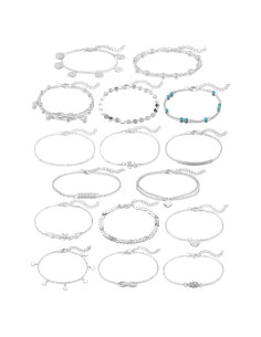Conjunto 16 Tobilleras Ajustables Softones Plata y Oro