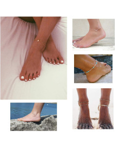 Conjunto 16 Tobilleras Ajustables Softones Plata y Oro 2