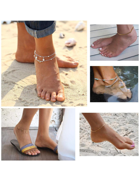 Conjunto 16 Tobilleras Ajustables Softones Plata y Oro