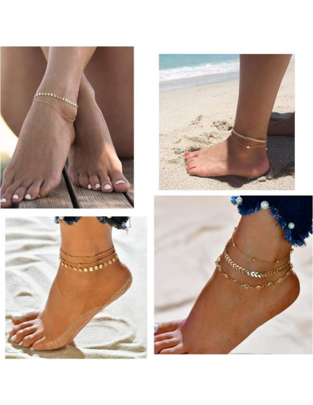 Conjunto 16 Tobilleras Ajustables Softones Plata y Oro