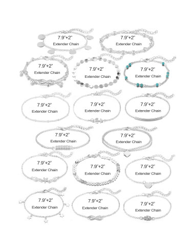 Conjunto 16 Tobilleras Ajustables Softones Plata y Oro